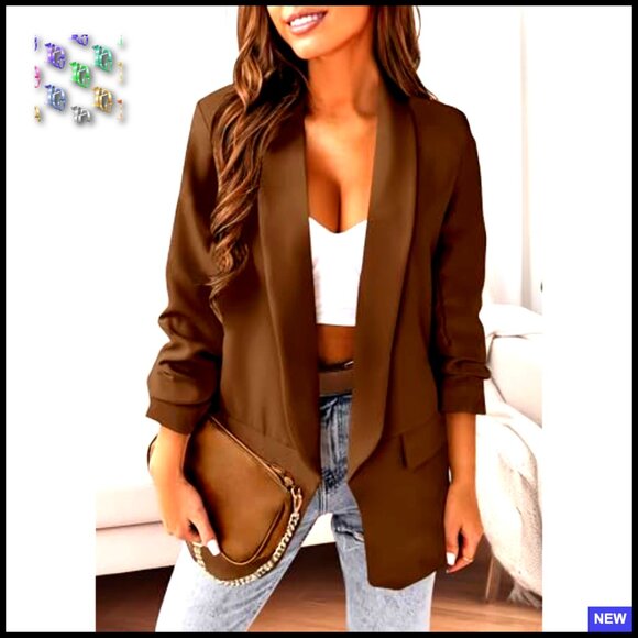 Oversized Blazer Open Front Lightweight Polyester Business Casual Chic - Picture 2 of 7